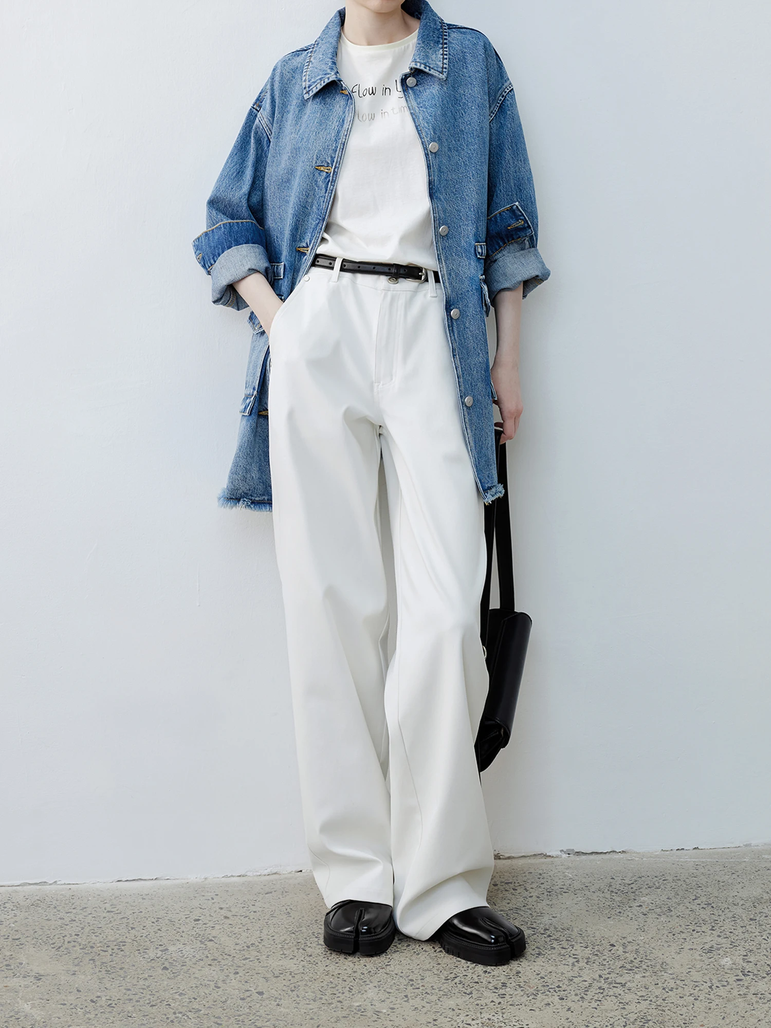 

TAGEECHITA Basic Simple White Wide Leg Pants Straight Cut Casual Trousers Women's Faion Commute Sle Long Pants