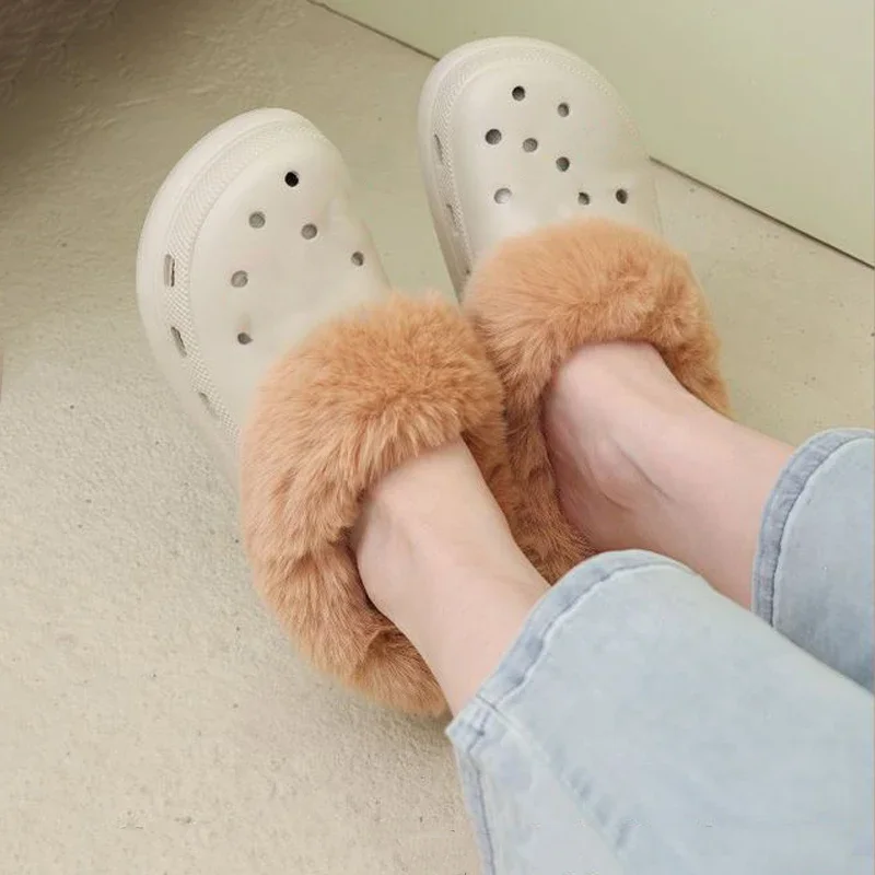 1 Pair Winter Removable Furry Clog Insoles, Thick Plush Warm Replacement Liners, Soft Inner Cushion Inserts for Hole Clogs
