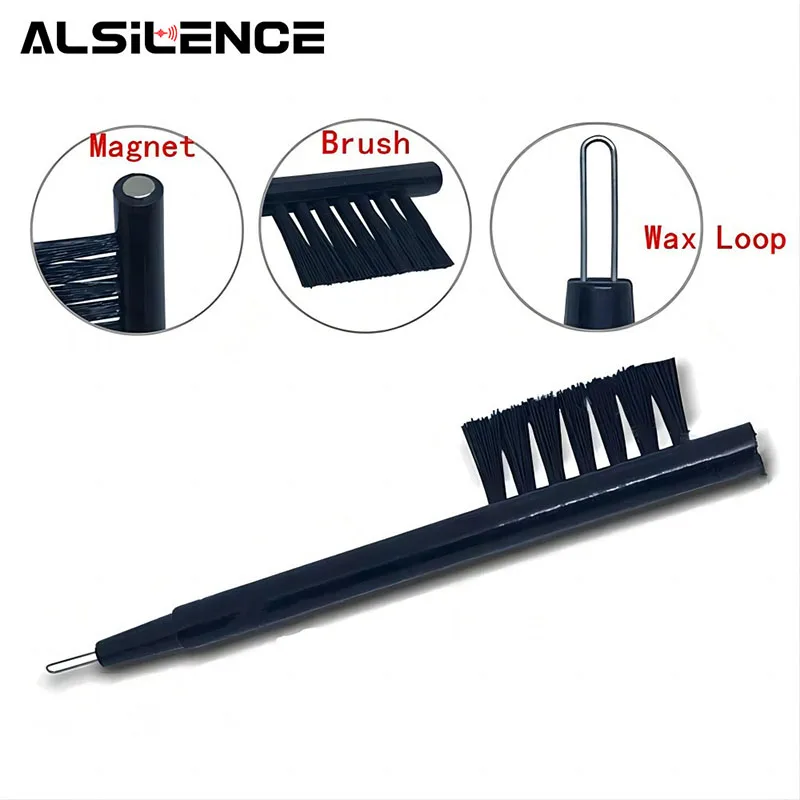 6 PCS Ear Care Black Mini Cleaning Brush With Wax Loop and Magnet for Hearing Aids and Earphones Cleaning Tool Amplifier Brushes