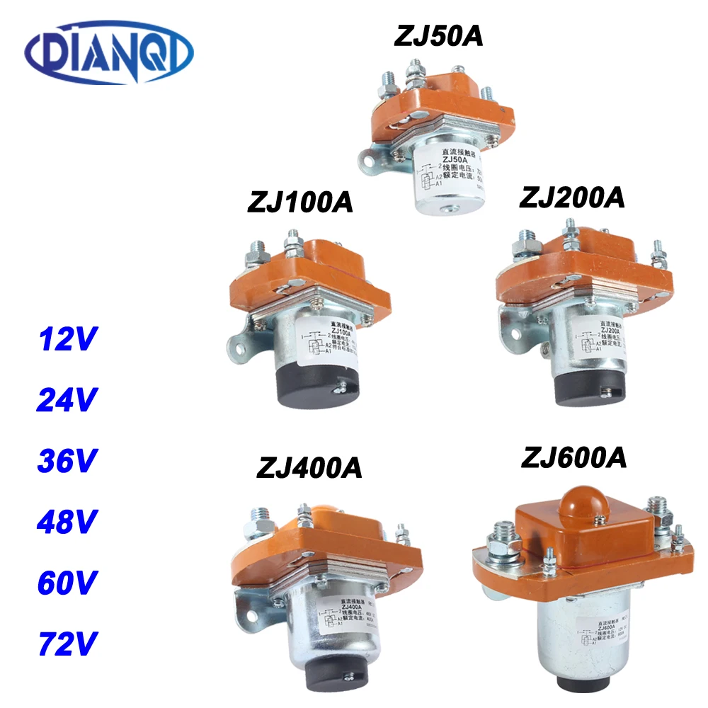 1pc ZJ50/100/200/400/600-D DC Contacteurs 1NO pour voitures et système de contrôle 50A 100A 200A 400A 12V 24V 72V contact normalement ouvert
