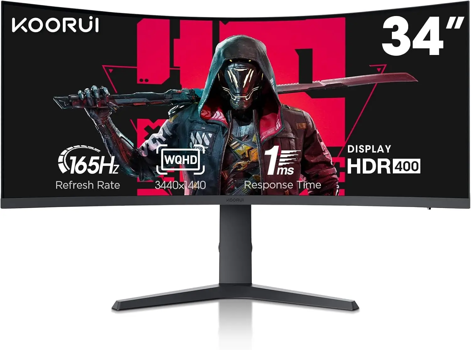 34-inch Ultrawide Curved WQHD 3440×1440 Gaming Monitor, 165Hz 144Hz Curved 1000R- PIP/PBP, 1ms(MPRT) with DisplayHDR 400