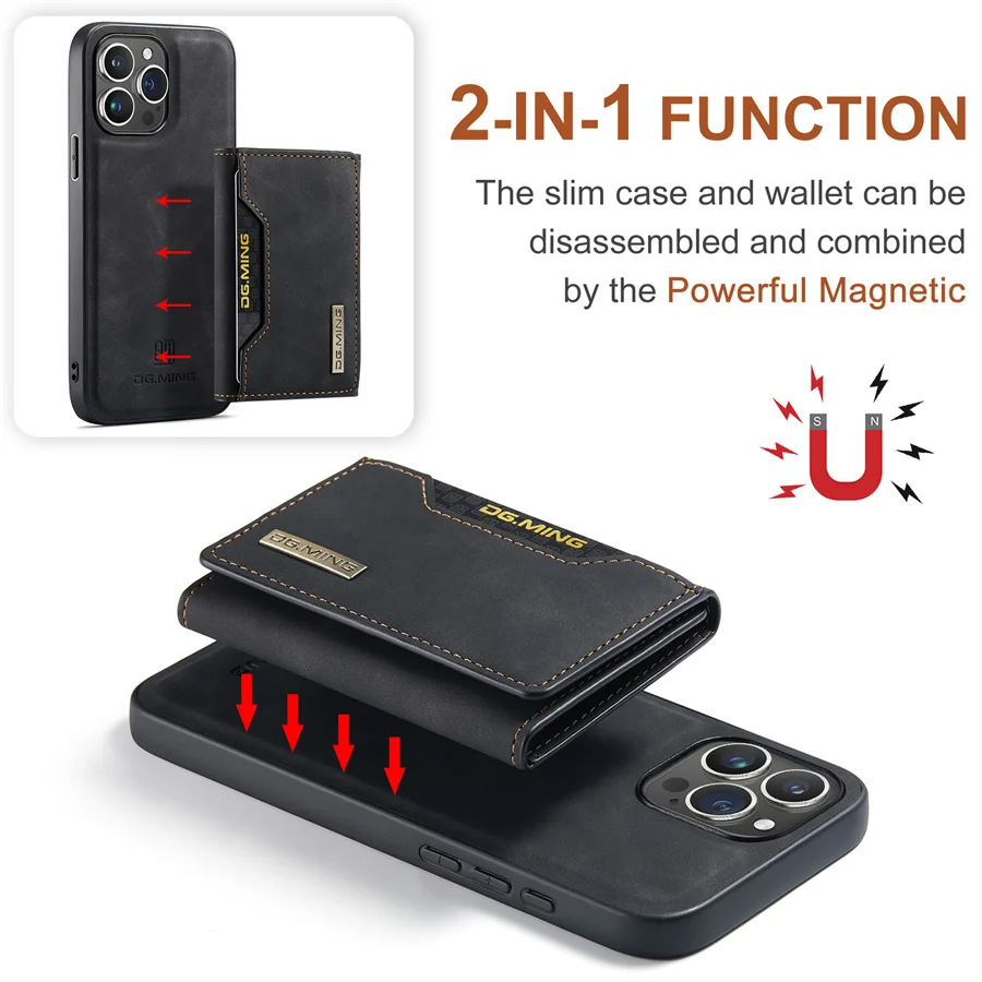 Luksusowe magnetyczne skórzane etui z portfelem dla iPhone'a 15 14 Plus 11 12 13 16 Pro XS Max X XR Magnetyczne, odłączane etui na karty pieniężne — zdjęcie produktu 3