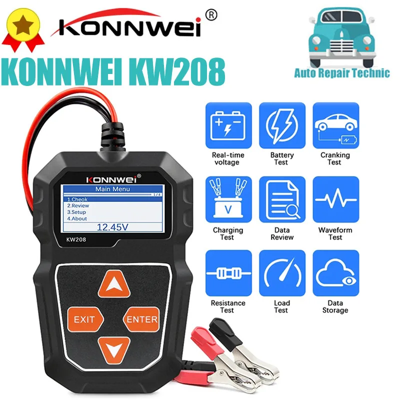 KONNWEI-probador de batería de coche KW208, 12 V, 100 a 2000CCA, carga de arranque, probador de circuito, Analizador de batería de 12 voltios,