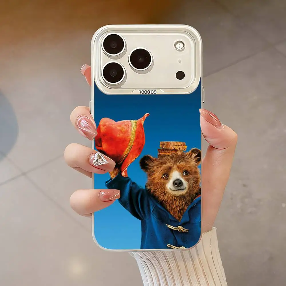 Cute P-PaddingtonES bear Phone Case For iPhone 17,16,13,12,X,11,15,14,Pro,Max,Plus,SE4,Air,Mini White IMD HD Matte