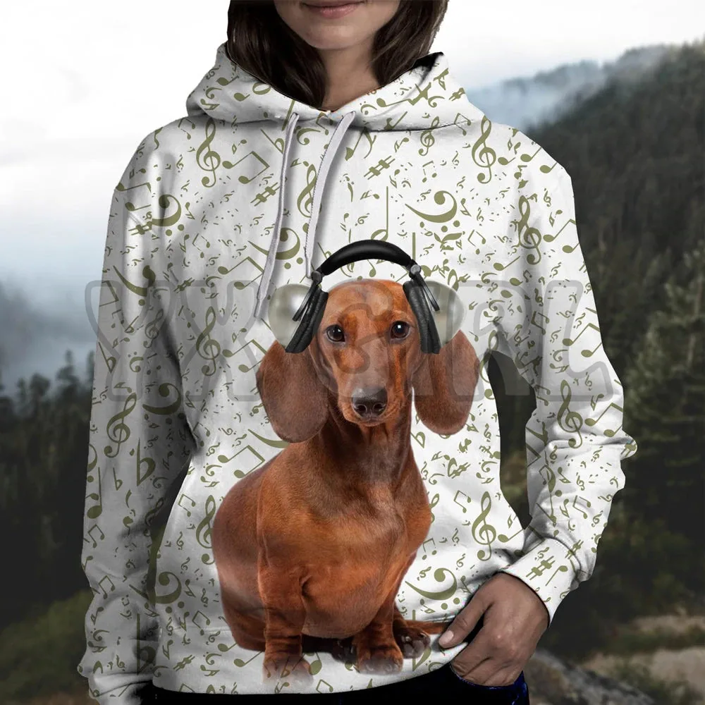 Ótima música com dachshund 3d impresso hoodies unisex pullovers engraçado cachorro hoodie casual rua agasalho