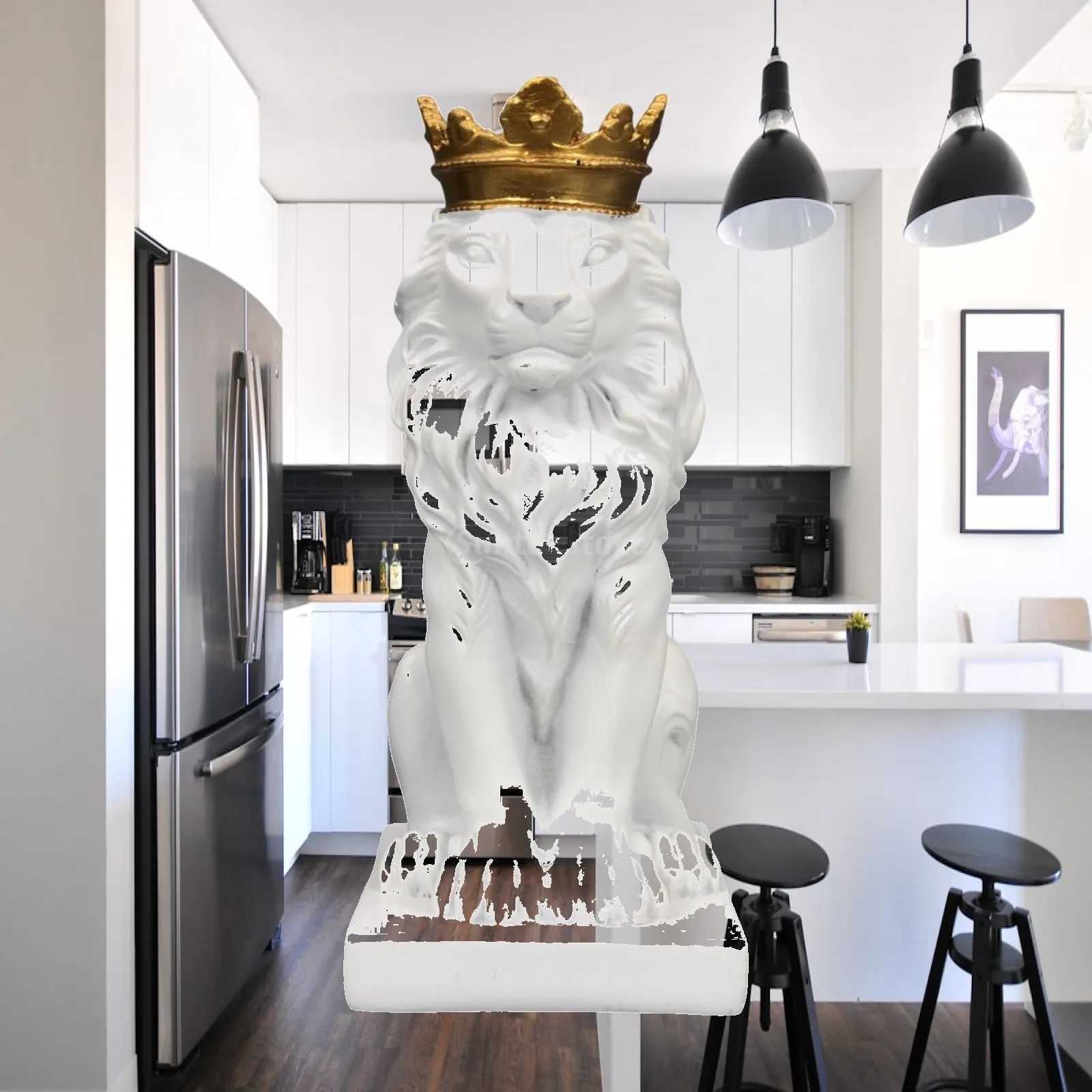 Lion with Crown Figurine Tabletop Ornament Height 14.5cm Desk Collection Handicraft for Bookshelf Desktop Versatile
