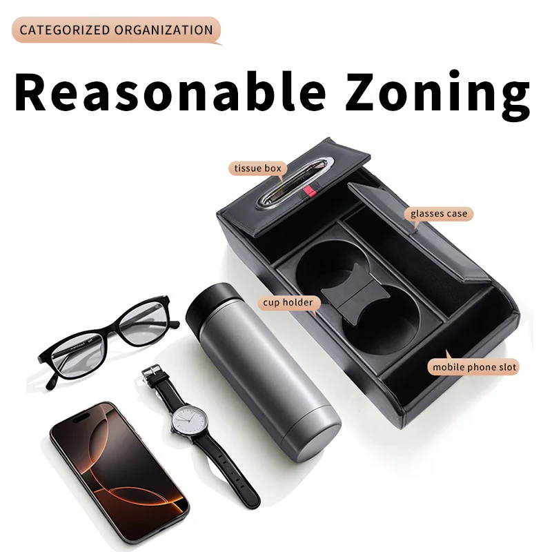 مسند ذراع السيارة صندوق تخزين زيادة وسادة الأنسجة صندوق كوب الماء حامل متعدد الوظائف صندوق تخزين السيارة الفاخرة وحدة التحكم مسند الذراع الوسادة