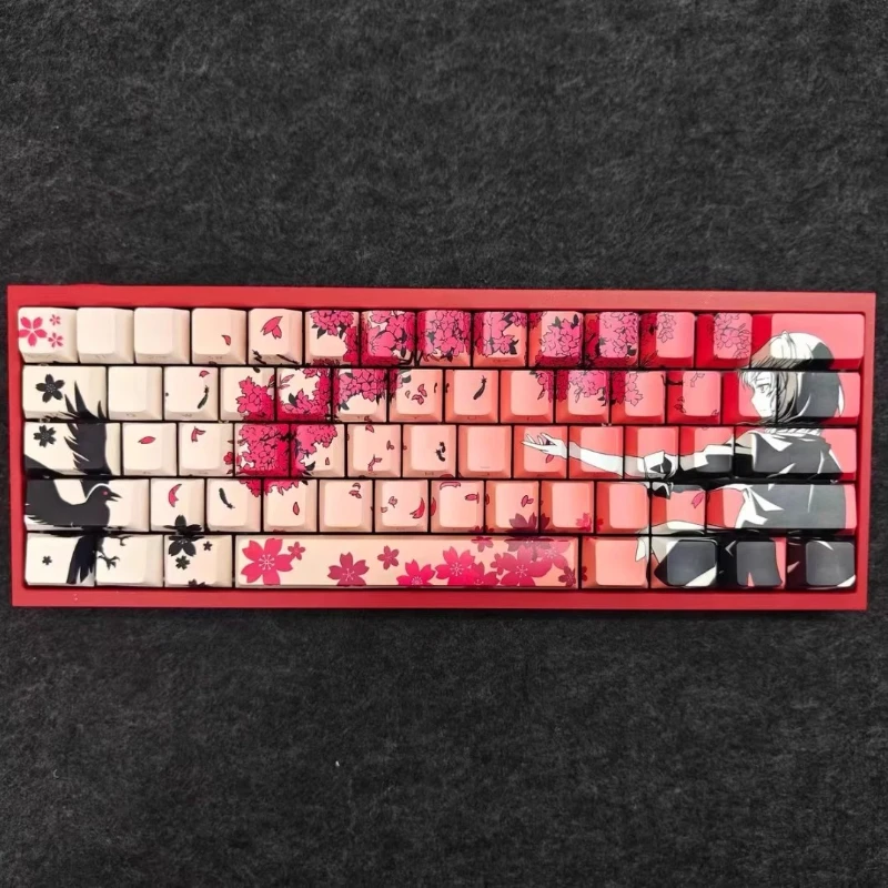 EgoisticArts Raven Sakura Keycaps Custom Cherry Profile Keycap Cute Point Key Caps for Wooting60HE Rakka60 Mechanical Keyboard