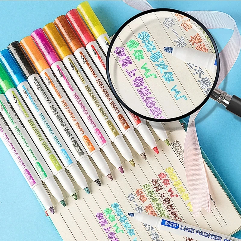 

8 colors Double Lines Contour Art Pens Markers Pen Out Line Pen Highlighter Scrapbooking Graffiti Poster card