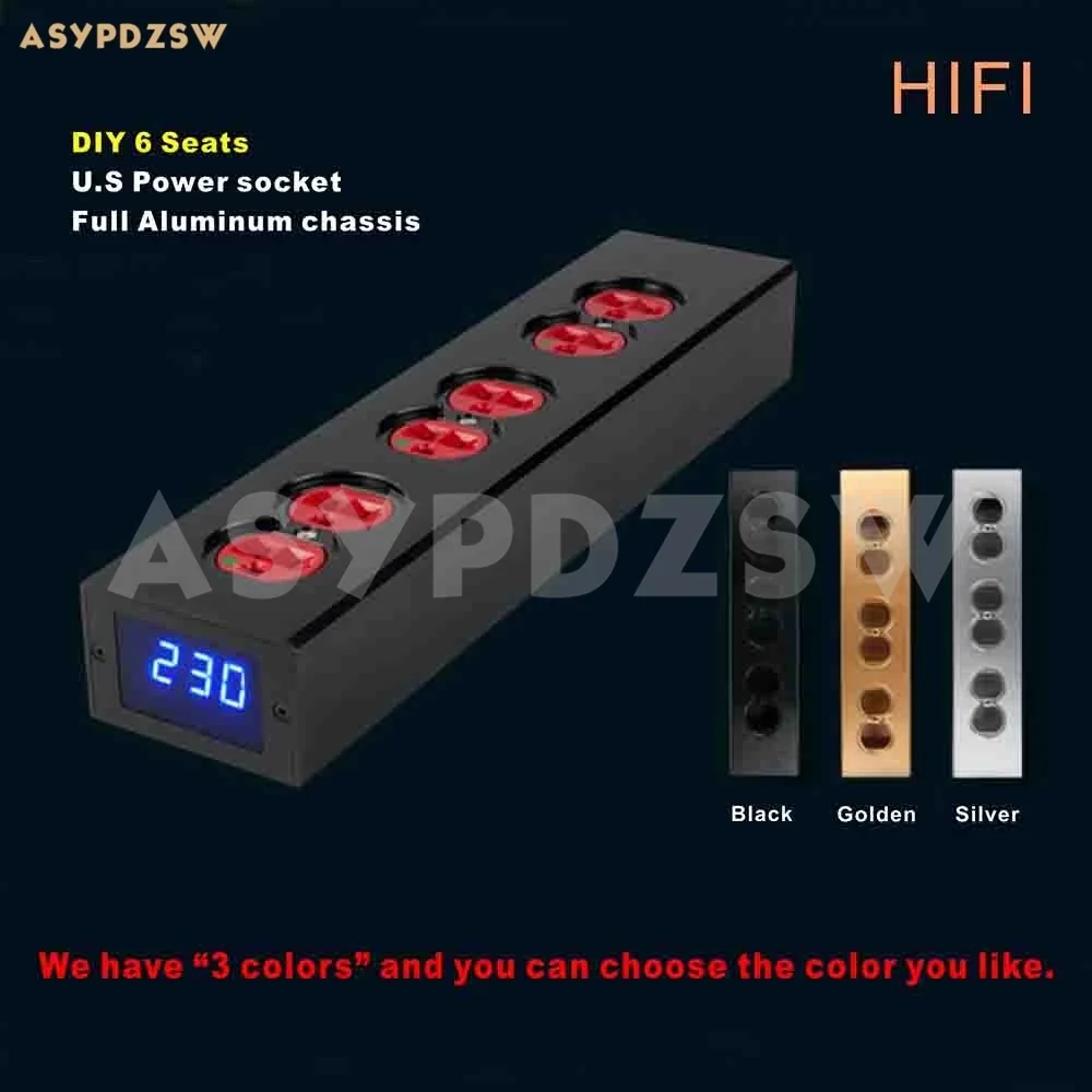 HIFI DIY 6 Seats U.S Power socket Full aluminum box 8mm thick anti-shield interference aluminum Enclosure/chassis