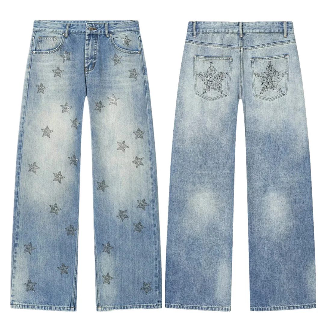 

Maxdutti Minimally Star Embroidered Straight Leg Jeans Low Waist Retro Loose Casual Jeans Women's Denim Pants Woman Clothes