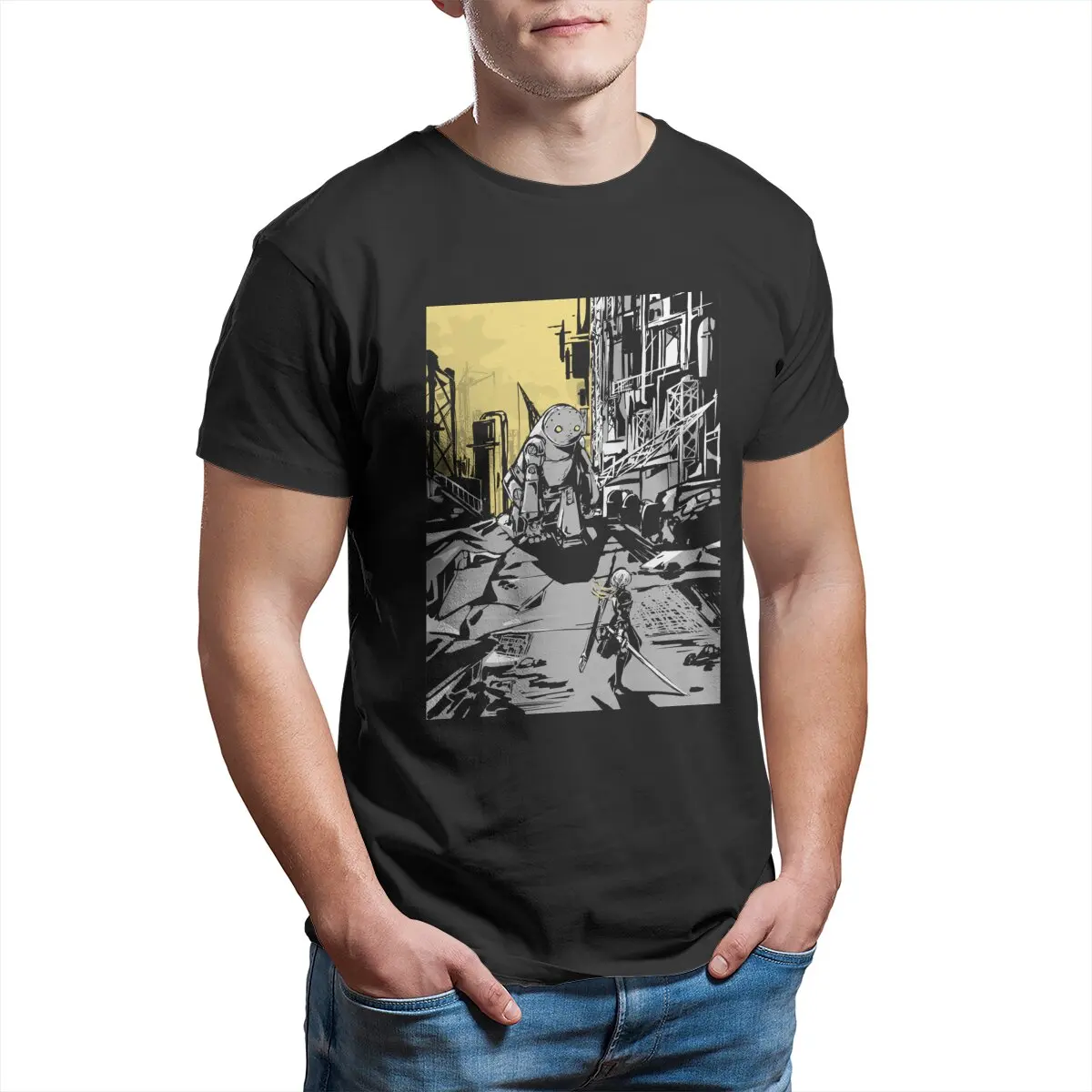 NieR Automata printed t-shirt 100% Cotton Classic hentai Men's clothing Big size Graphic shirts hentai waifu yorha 2B plus size