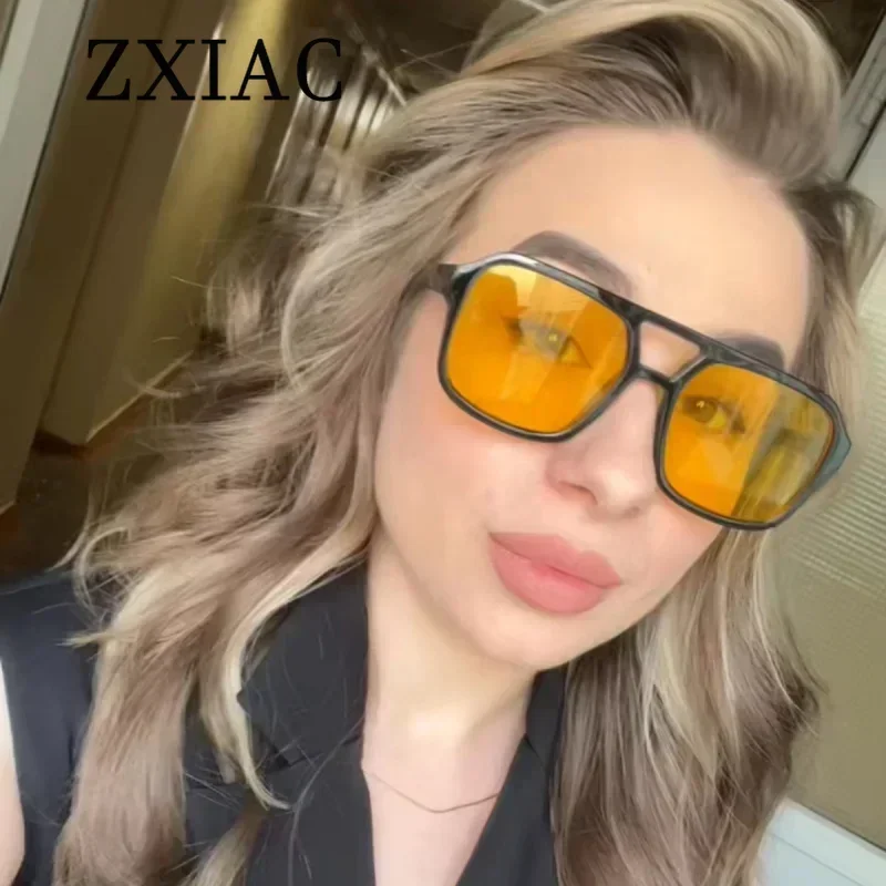 ZXIAC Vintage Luxury Designer Arrival Tortoiseshell Square Brand Sunglasses Women Casual Pilot High Quality Sun Glasses for Men