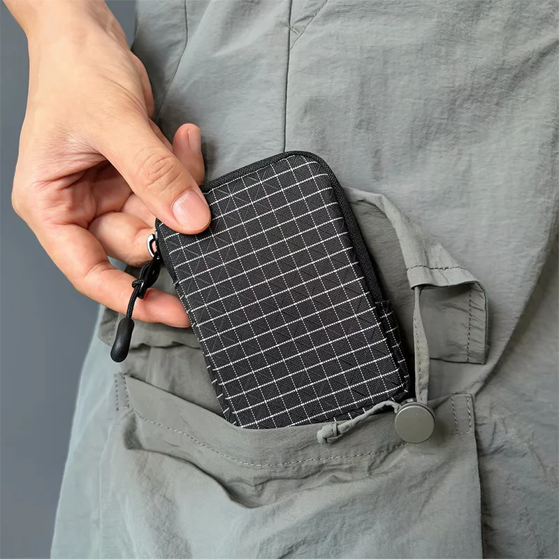 Plaid Pattern Zippered Coin Purse Cards Keys Storage Pocket  Unisex Small And Lightweight Portable Business Travel Wallet