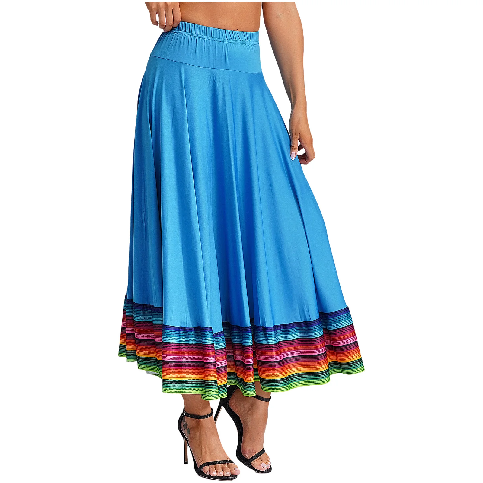 Womens Spanish Bull Folk Mexican Flamenco Dance Performance Costume Mexican Folk National Standard Dancing Long Ruffled Skirt