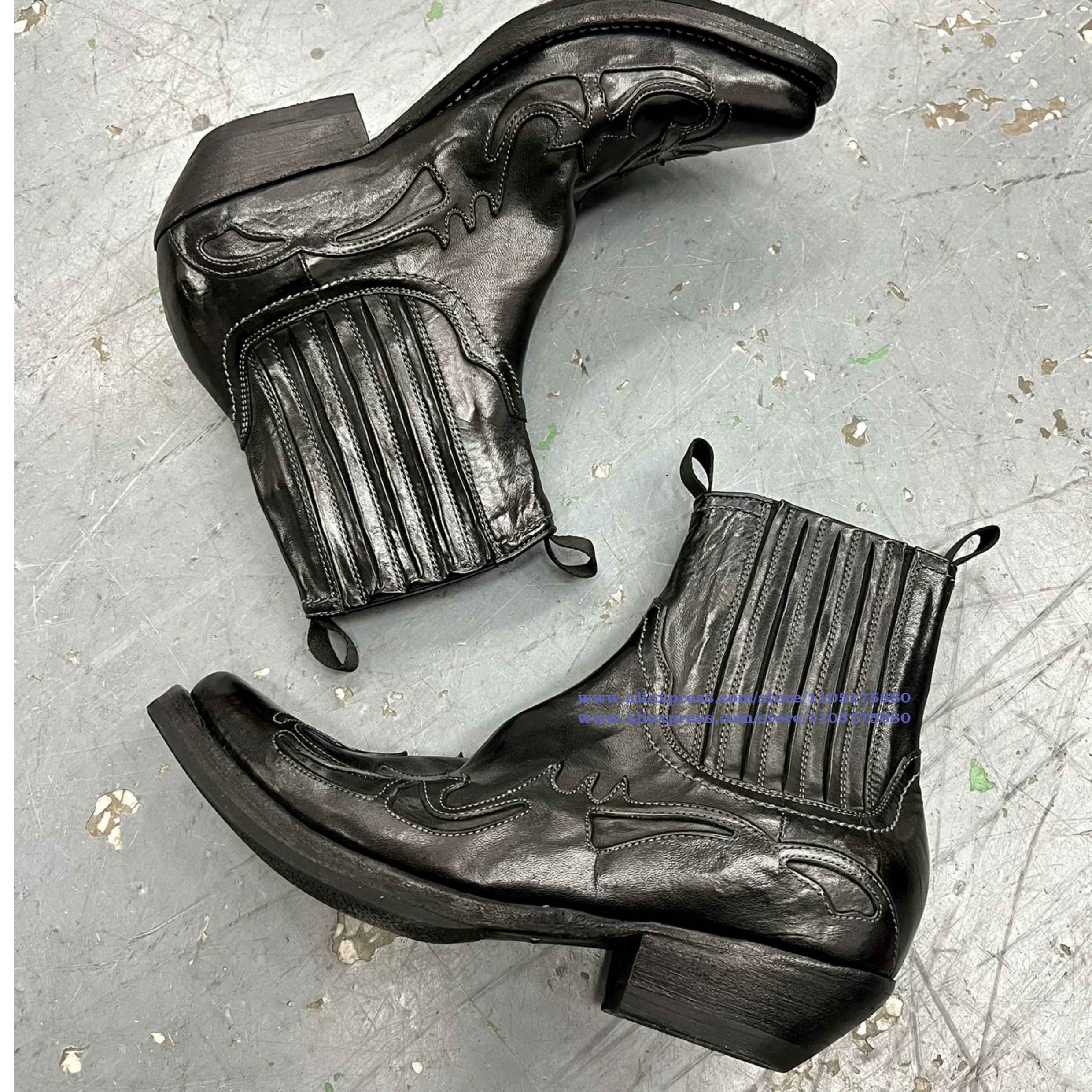 المطرزة تشيلسي الأحذية جلد أسود الرجال الأحذية مدبب تو الكاحل الجوارب العصرية الفاخرة مصمم أحذية رجالي بوتاس موهير