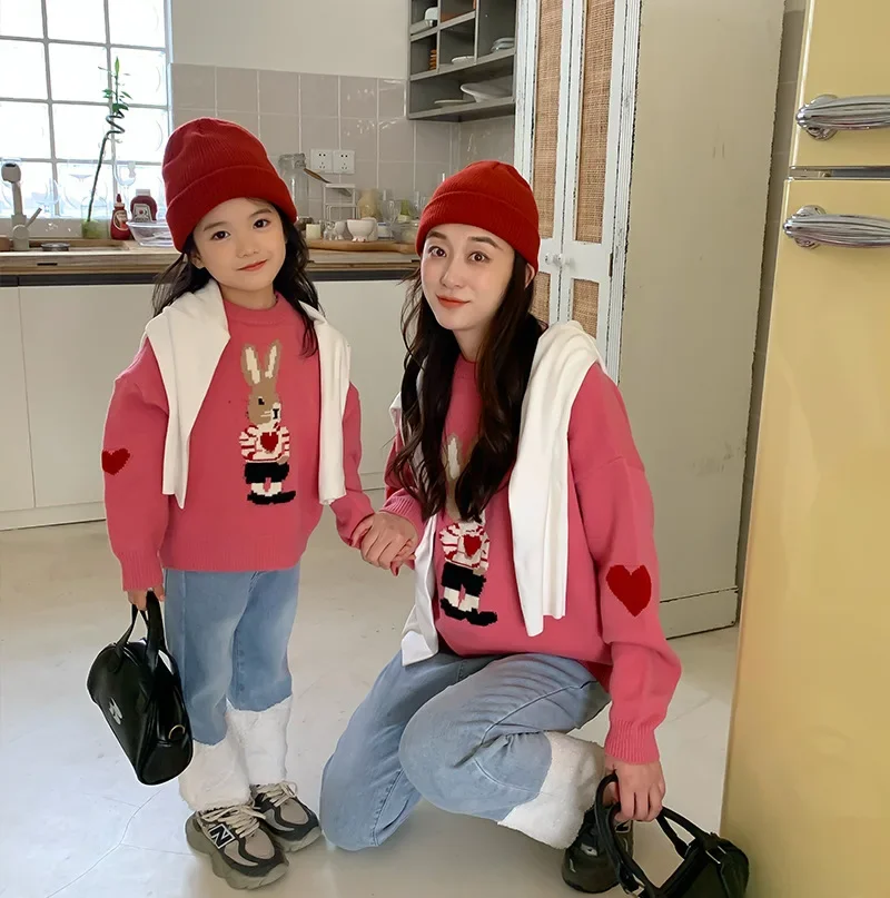 

Mom Son Matching Family Jumper Mother And Daughter Sweater Children's Knitted Pullover Korean Parent-Child Autumn Winter Clothes