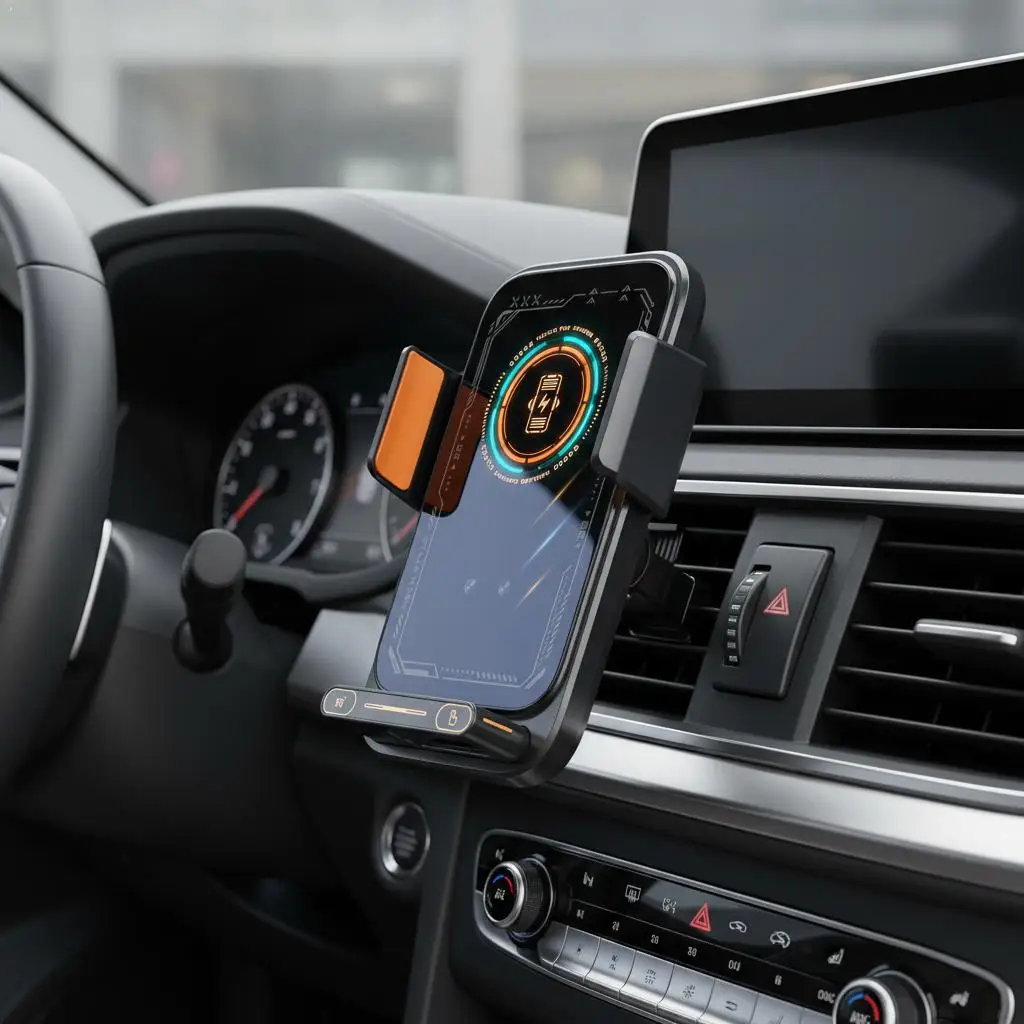 Smart Sensing Car Phone Holder 15W Qi Wireless Charging Motorized Air Vent Car Mount Charging Stand Rotatable Cable Port