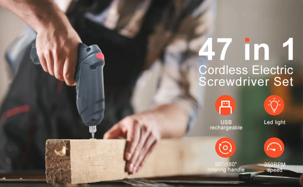 Portable Electric Screwdriver Cordless 2 in 1 Rotated 90 Degrees Rechargeable Screwdriver with LED for Home Office DIY Tools