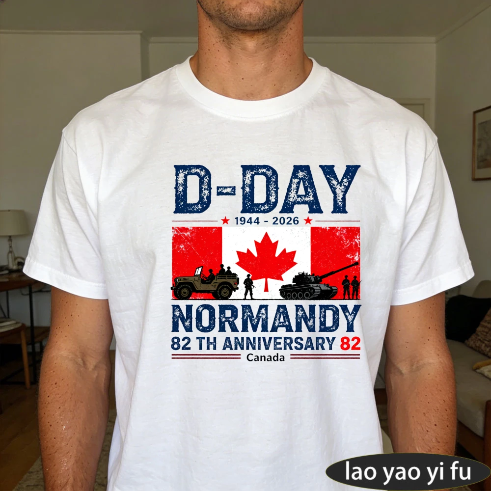 Men D-Day Normandy 82nd Anniversary Canada T-Shirt Cotton Short Sleeve Casual Tee Patriotic History Summer Fashion Tops Gift