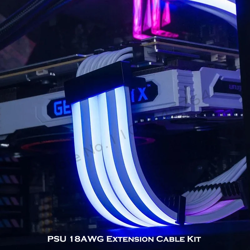 Przedłużacz zasilacza ARGB Kit ATX 24Pin + GPU 8Pin X2 X3 LED Flow Silicone Light Guide 18AWG Podobny do Lian Li Strimer Plus