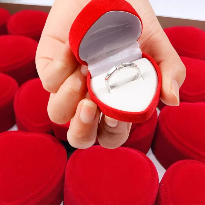 Kotak Perhiasan Bentuk Hati Berlapis Merah untuk Pernikahan Romantis, Kotak Cincin Pertunangan, Kotak Hadiah Cincin Perhiasan Hari Valentine