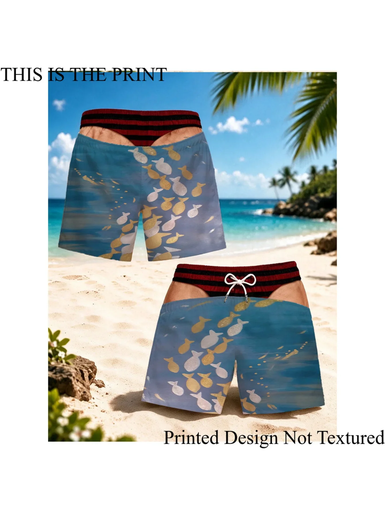 Funny Fake Butt Print Men Beach Shorts 3D Shark Ocean Sunset Palm Tree Print Quick Dry Swim Trunks Casual Board Shorts
