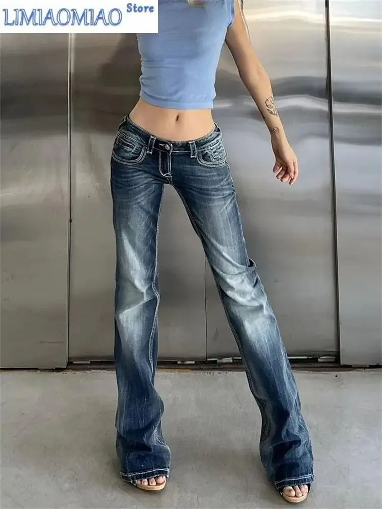 

Women's Low Waisted Micro Flared Narrow Jeans Summer New Casual Slim Retro Blue Denim Pants Female Sexy Bell-bottoms Trousers