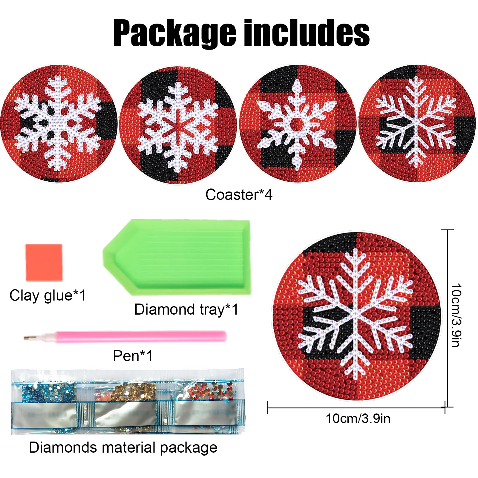 4PCS Diamond Painting Coasters Kits for Adults,Christmas snowflake Diamond Painting tablemat with Holder for Desk Cup mat Gift