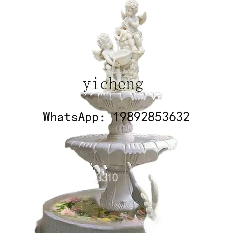 Outdoor, Garden Sandstone Flowing Water Sculpture Large Ornament European Landscaping Ornament