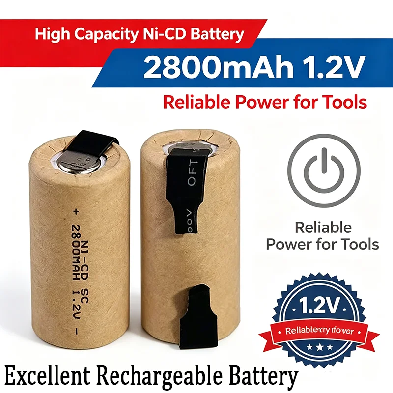 1.2V 2800mAh Ni-Cd SC Battery Rechargeable Cell with Tabs for Power Tools Battery Pack DIY Electric drill, electric screwdriver