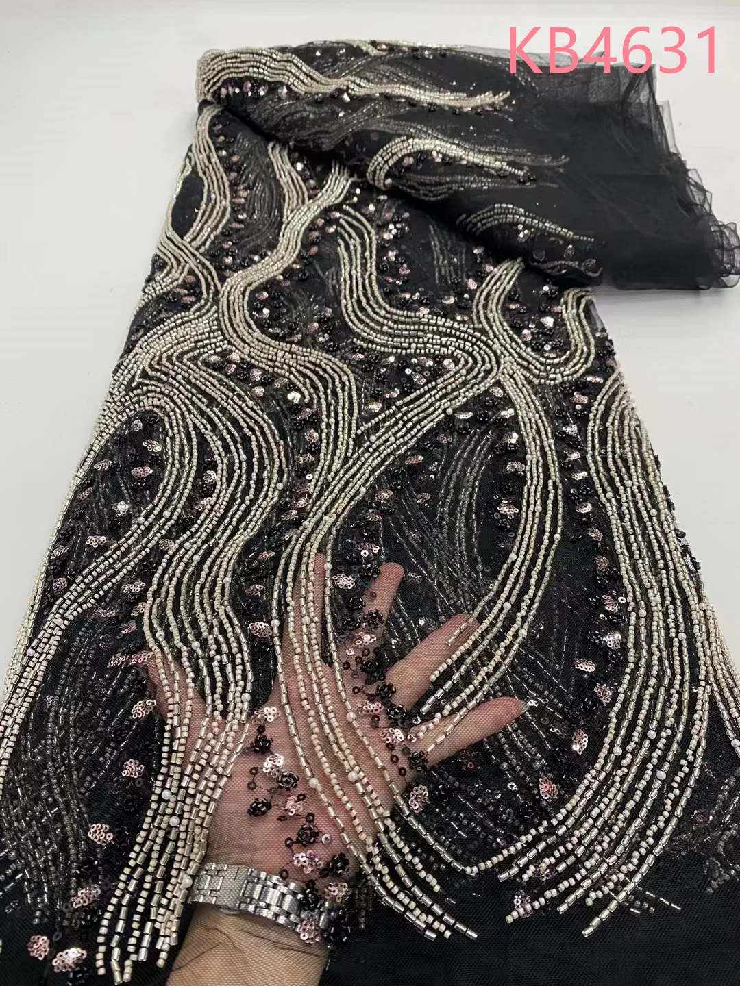 Handmade Beads Tulle Lace Fabric African Fabric Lace High Quality 2025 Embroidered Tulle Wedding Dress Lace For Sewing KB4631