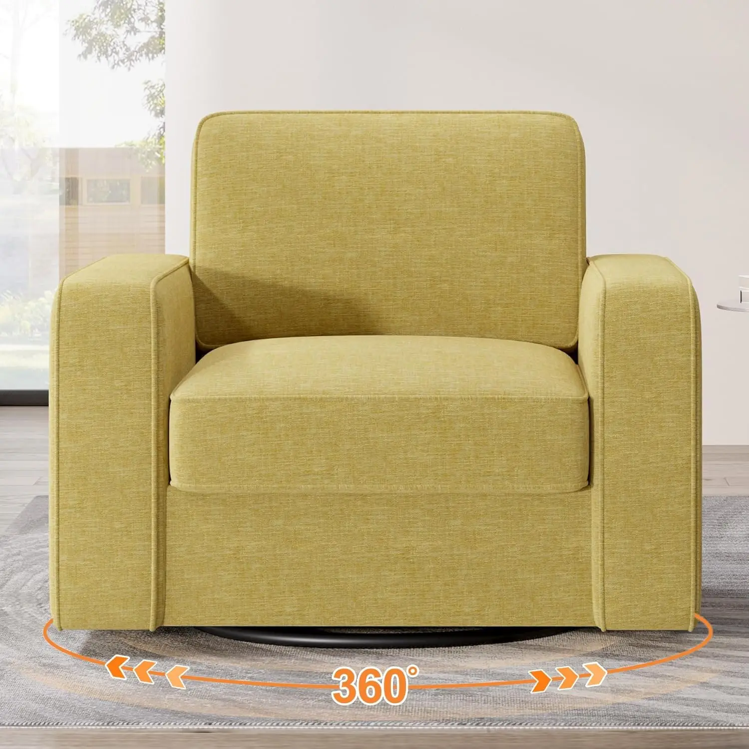 Swivel Accent Sofa Chair Set Of 2, 360 Degree Rotation Oversized Wingback Armchair Linen Fabric Single Thick Padding Soft