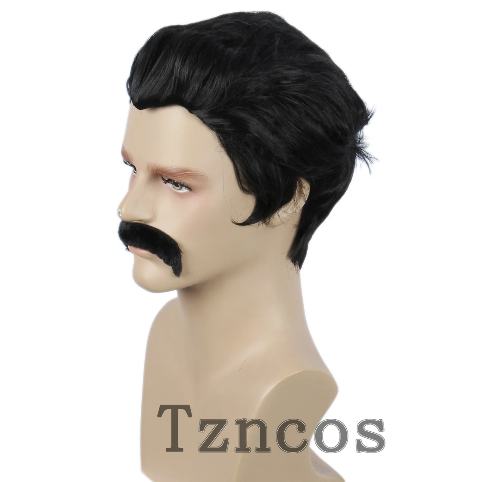 ショート 80 年代コスチューム メンズ ディスコ スタイル ウィッグとひげ ハロウィン コスプレ コスチューム ブラック ウィッグ