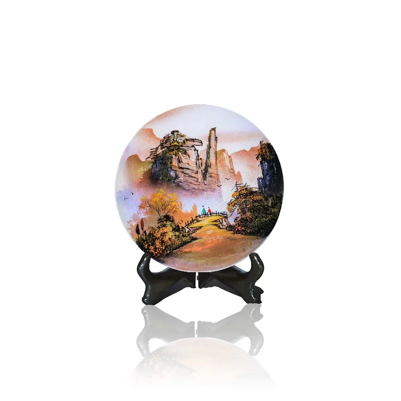 Landscape ceramic plate sand and stone painting home decoration desktop ornament art souvenir