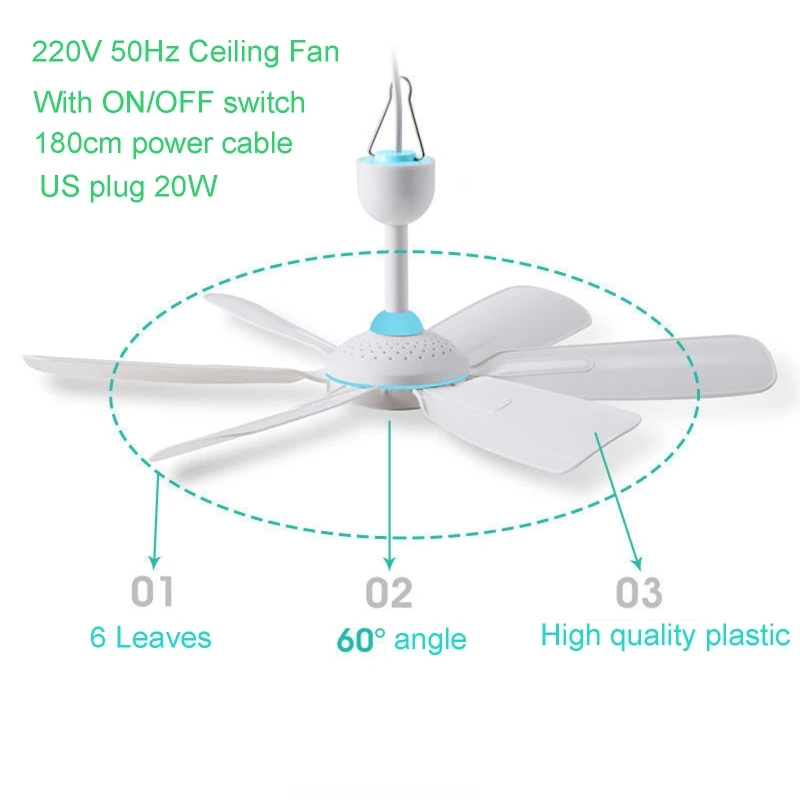 

220V 20W Hanger Fan with Switch for Household Bedroom Office School Dormitory Dorm Silent Ceiling Fans 45cm/17.7in Drop Shipping