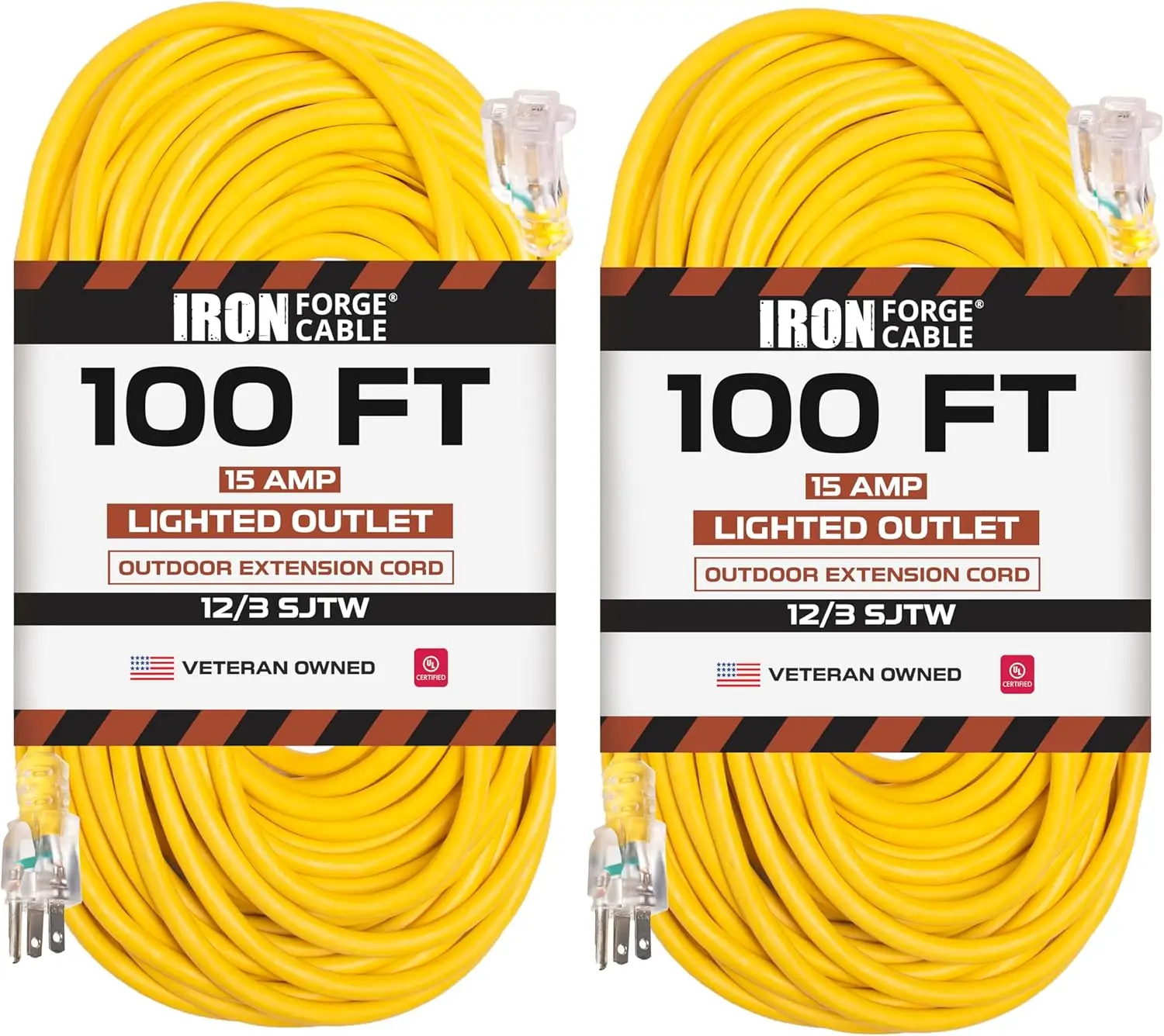 Lighted Outdoor Extension Cord - 12/3 SJTW Heavy Duty Yellow Extension Cable