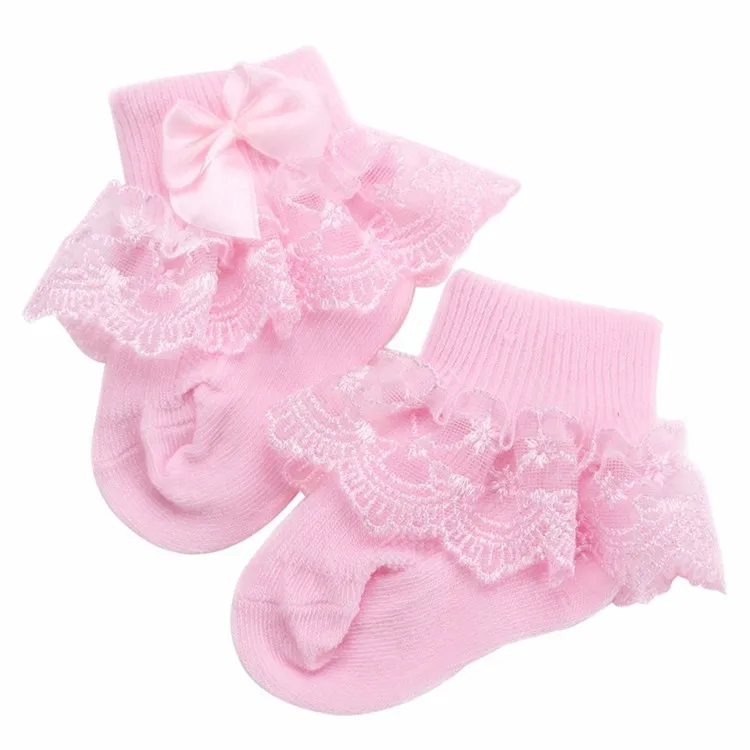 0-2 Years Old Spring and Autumn Korean Version Bowknot Simple Pure Color Lace Princess Cute Baby Mesh Breathable Socks for Girls