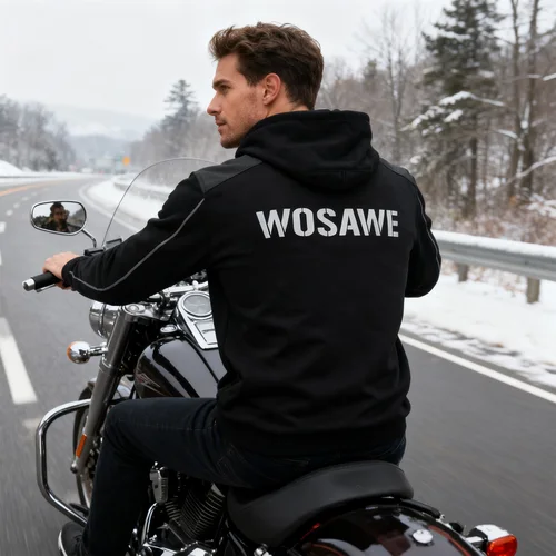 Imagen 2 del producto WOSAWE-Chaqueta de moto para hombre y mujer, sudadera con capucha para otoño e invierno, abrigo con capucha para Motocross y conducción todoterreno