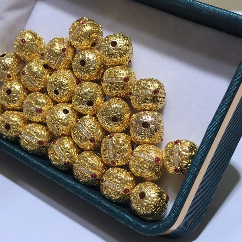 

Real 18K gold square bead AU750 gold paired with necklace bracelet inlaid with moissanite and red zircon high-end jewelry gift