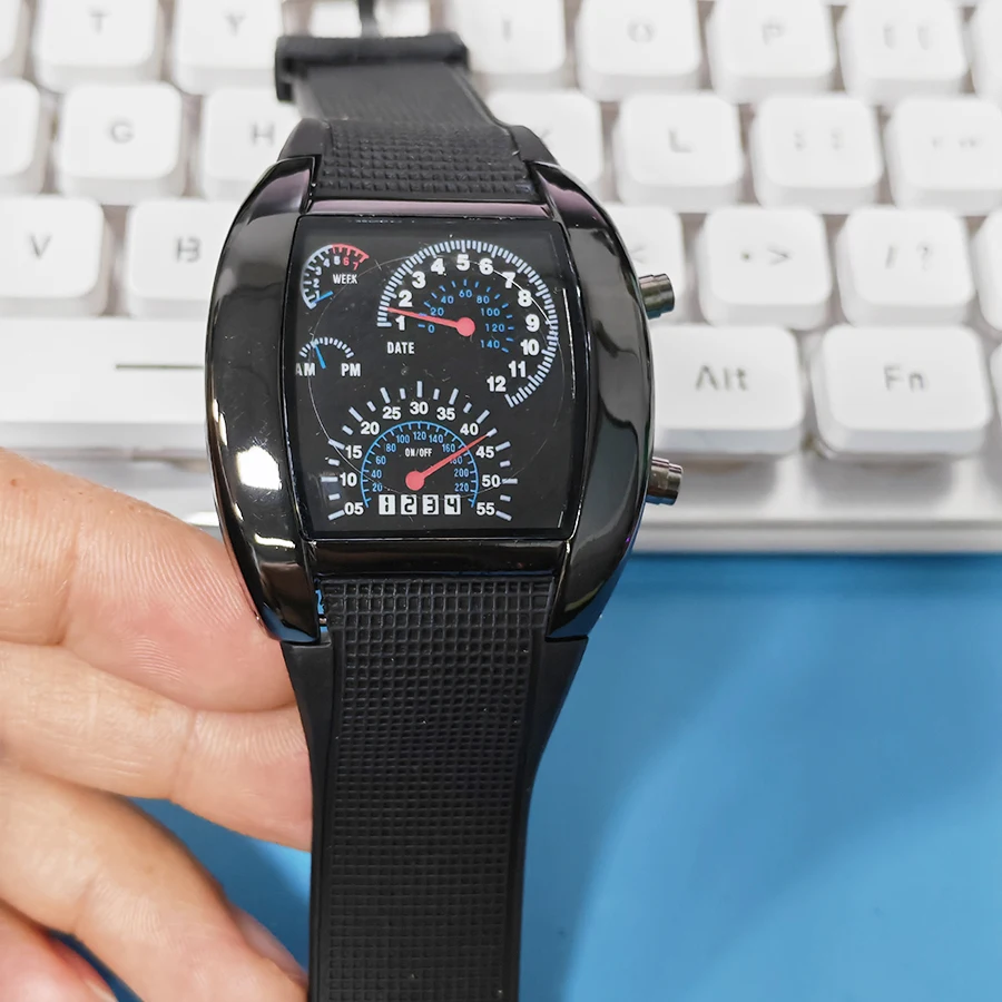 Fashion Men's Sports Wristwatch Racing Dashboard Dial Design LED Electronic Watch Creative Male Digital Watch Clock for Men Teen