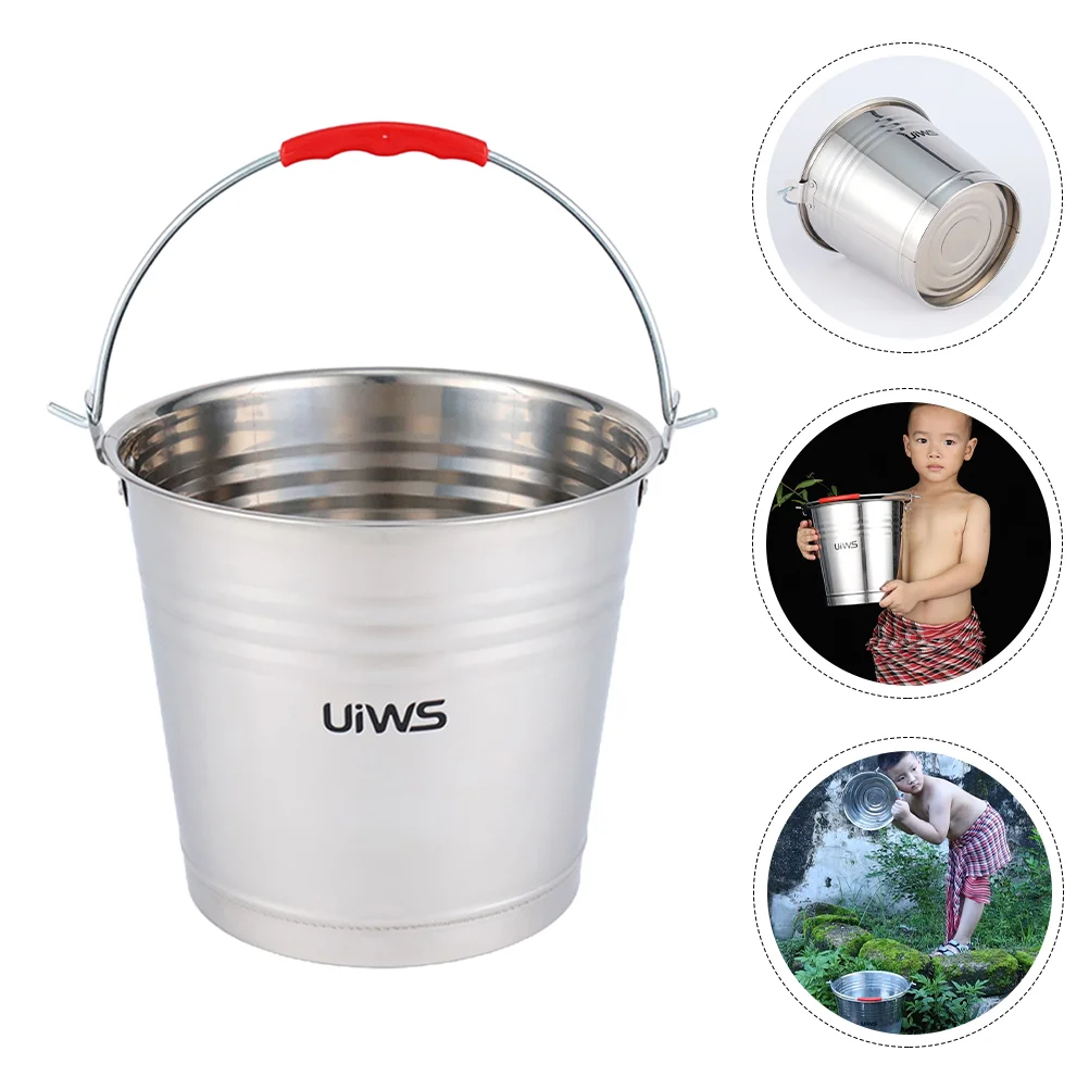 Stainless Steel Bucket Portable Kettle Handle Cube Garbage Bin Metal Water Barrel