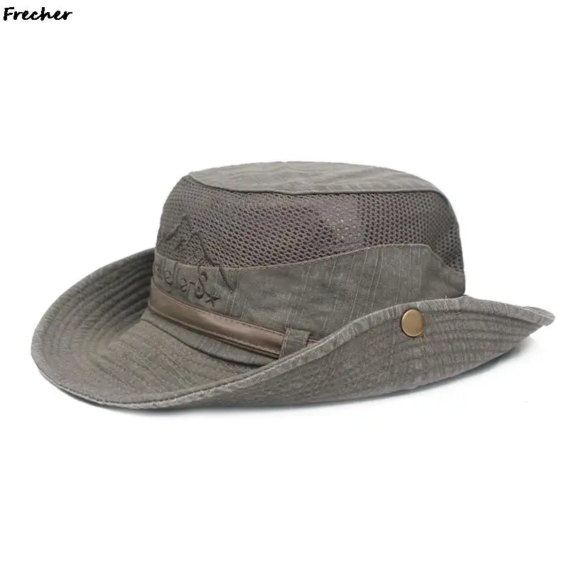 Men Breathable Jeans Jazz Caps Grassland Bucket Hat Jungle Fishing Hats Male Vintage Panama Adjustable Belts Leisure Chapeau