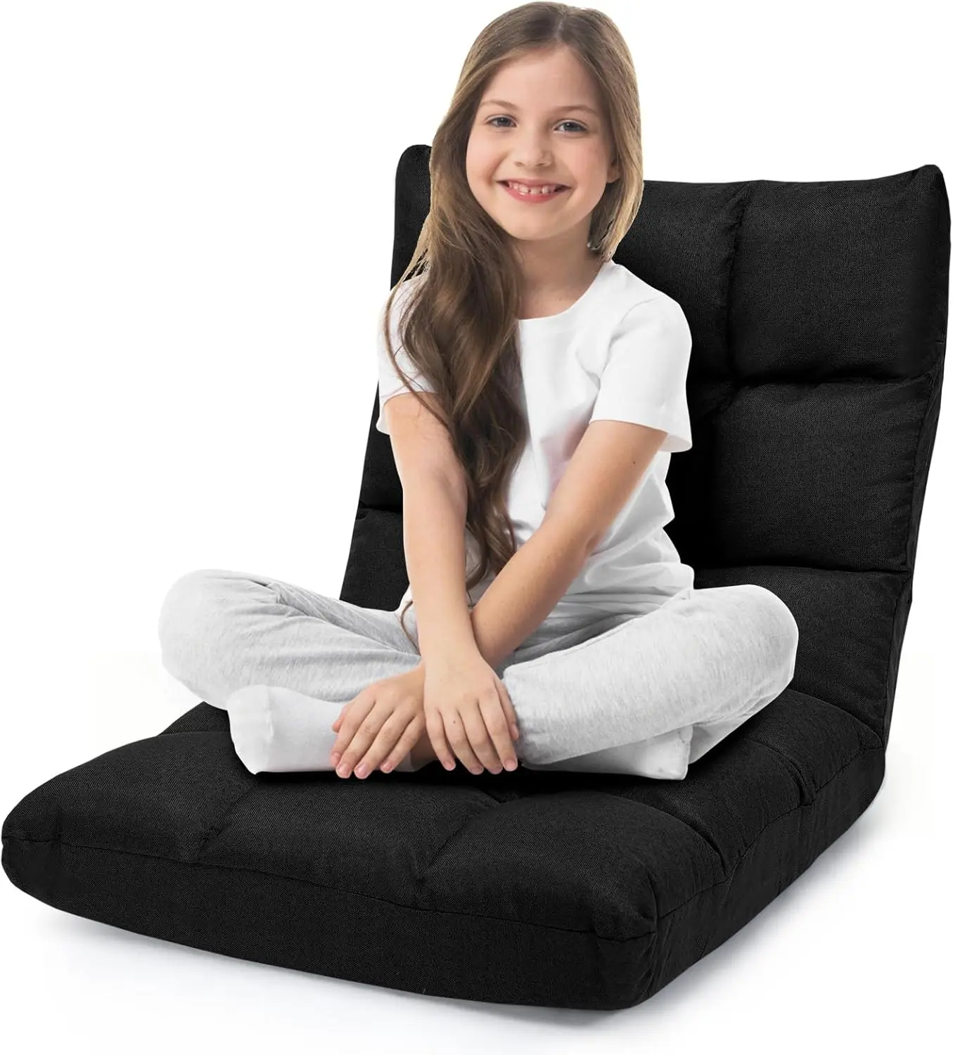 Meditation Chair Floor Folding Chair Adjustable Video Gaming Chair with 14-Position, Linen Fabric Lounger Sleeper Bed