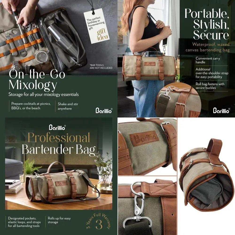 

Компактная сумка для бармена из вощеного холста – портативный чехол для коктейльного шейкера с плечевым ремнем