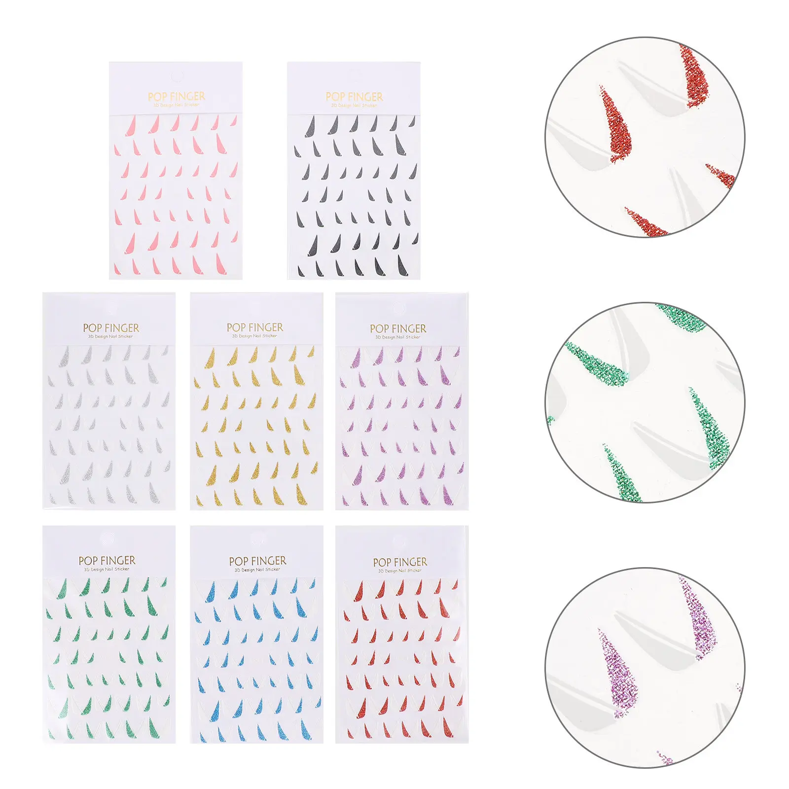 

8 Sheets Glitter French Tip Nail Stickers U Shape Manicure Decals DIY Nail Art Decor for Phone Case Crafts Scrapbook Card