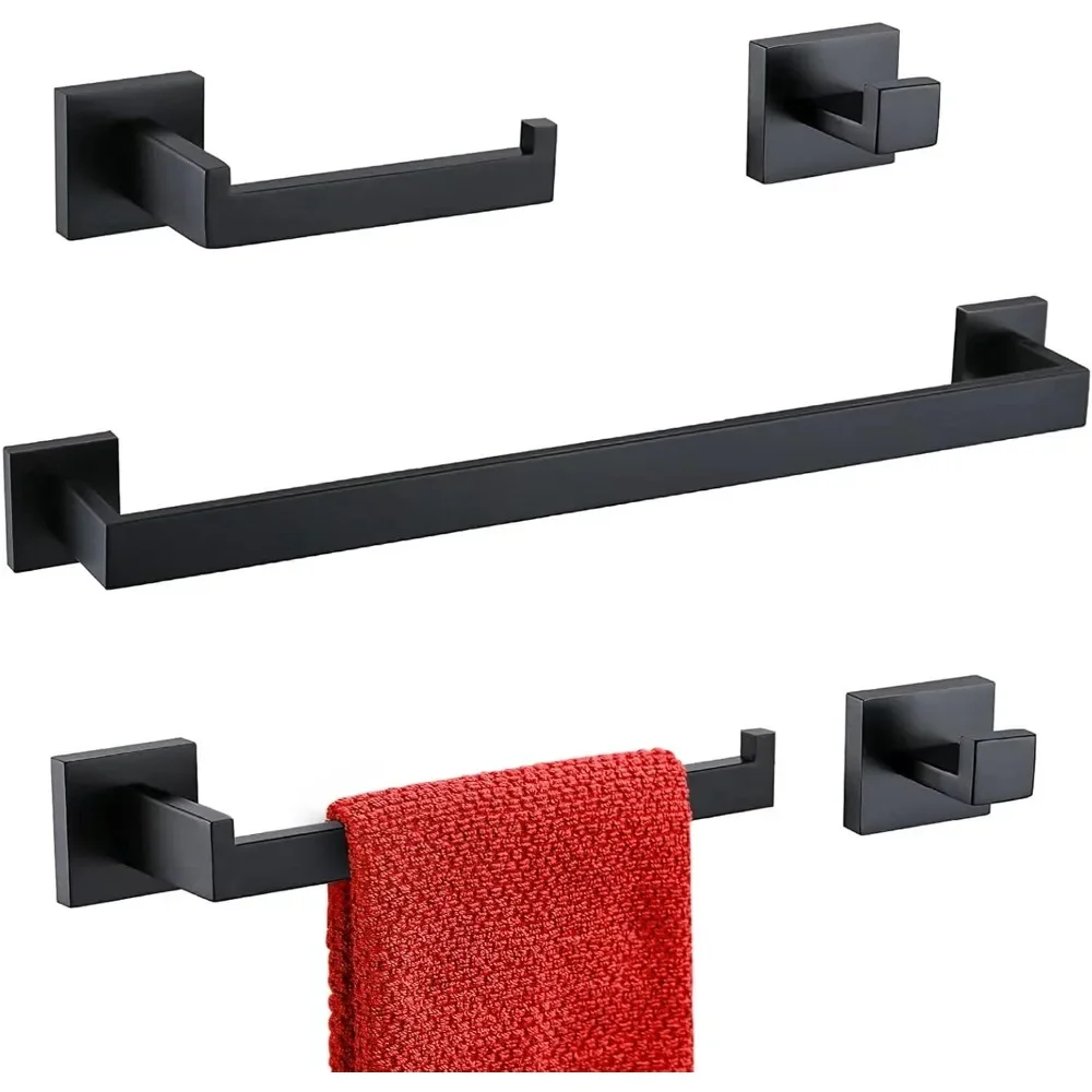 Juego de accesorios de baño de acero inoxidable SUS304, barra de toalla montada en la pared, color negro, 23,6 pulgadas, 5 piezas