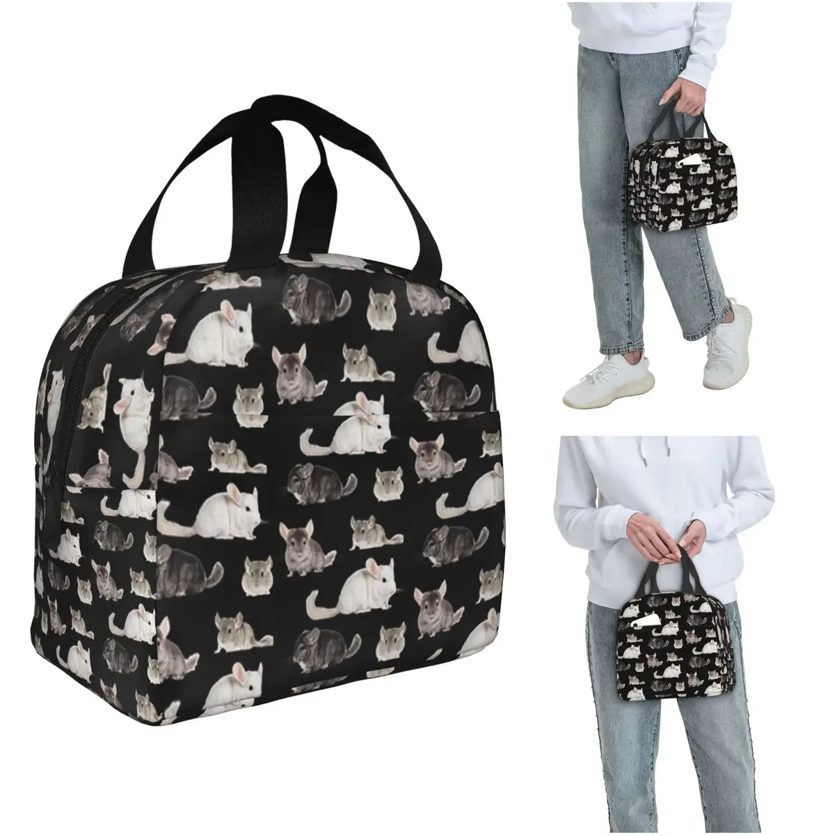 Chinchilla Sticker Pack Insulated Lunch Bag for Women Children Portable Food Boxes Thermal Lunch Box Tote