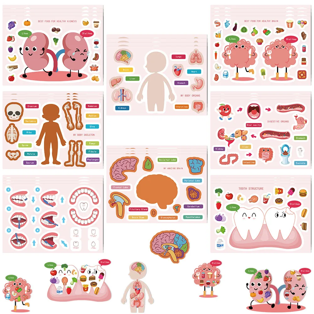 

8/16/32Sheets Human Body Disassembly DIY Puzzle Stickers Dress Up Game Face Funny Assemble Stickers Kids Creative Toys Gifts