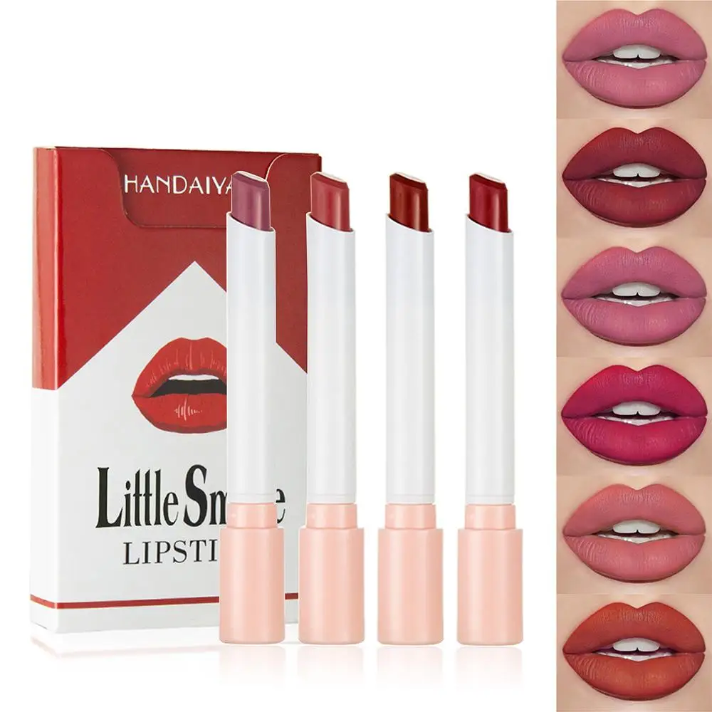 4 stücke/Kit Lippenstift setzt matten Lippenstift 24 Stunden wasserdicht langlebige Make-up Retention Zigaretten schachtel Design Lip liner Kosmetik